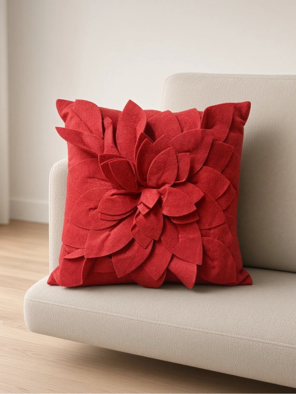 17”x17” Red Floral 3D Flower Throw Pillow